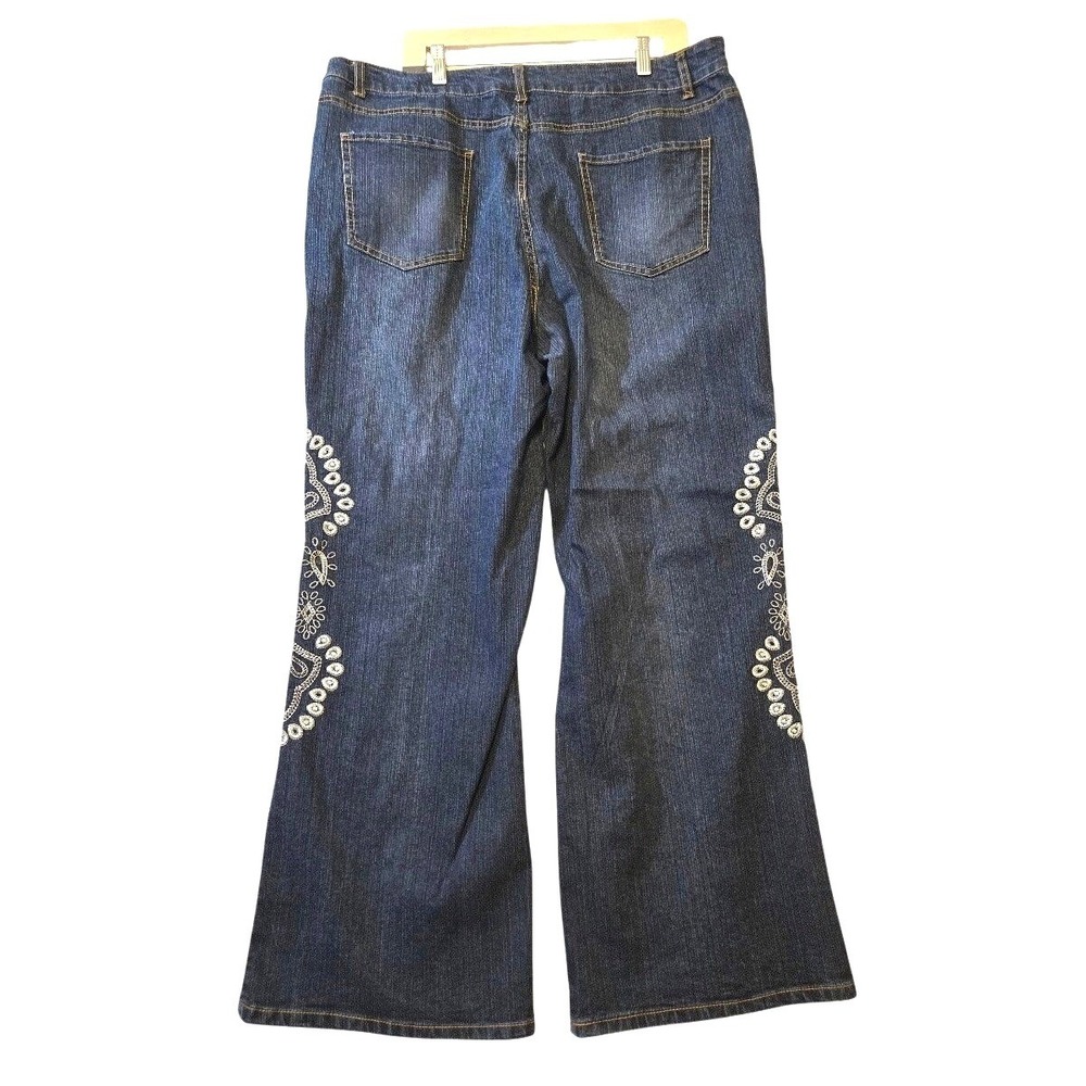 Jamie Nicole Women Embroidered Denim Jacket Pants Set Ramie Cotton Blue 24 - Picture 7 of 10